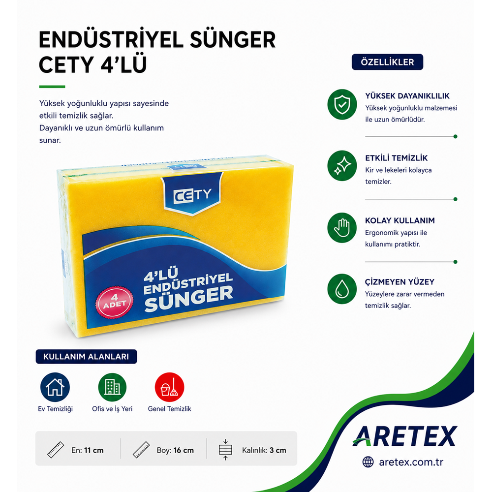 Endüstriyel Bulaşık Süngeri Cety 4lü
