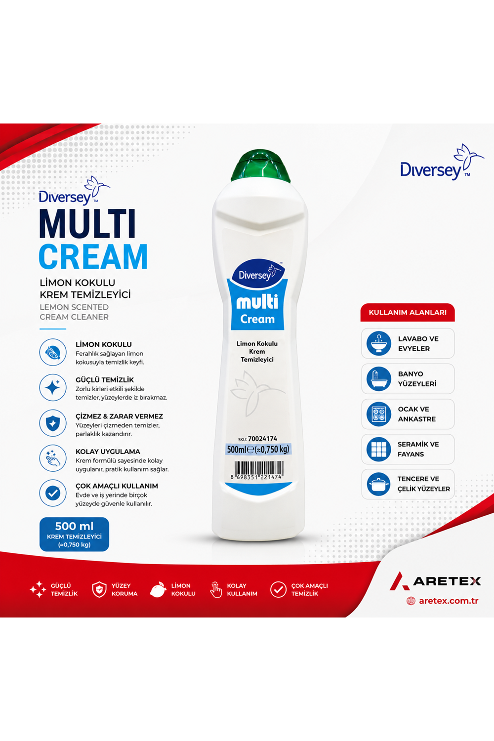 Multi Cream 0,5L Limon Kokulu Krem Temizleyici