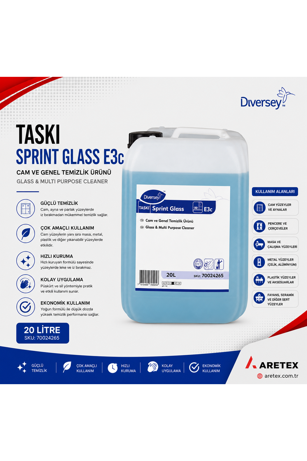 Taski Sprint Glass E3c 20l Cam Ve Parlak Yüzey Temizleme Ürünü