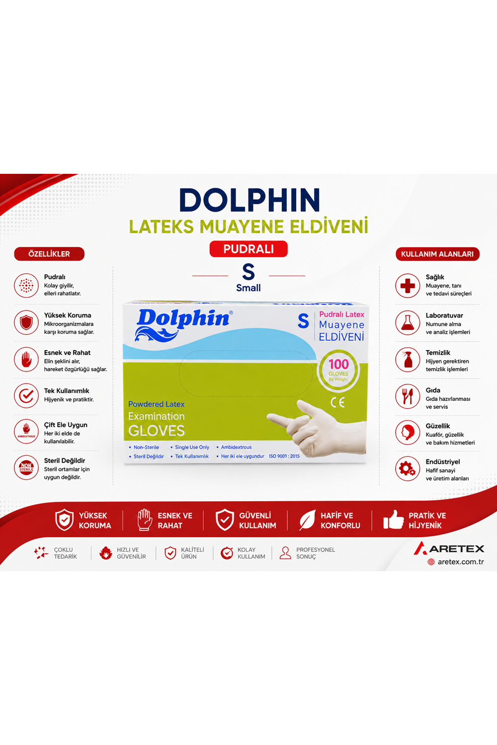 Dolphin Lateks Pudralı Eldiven Small 100LÜ