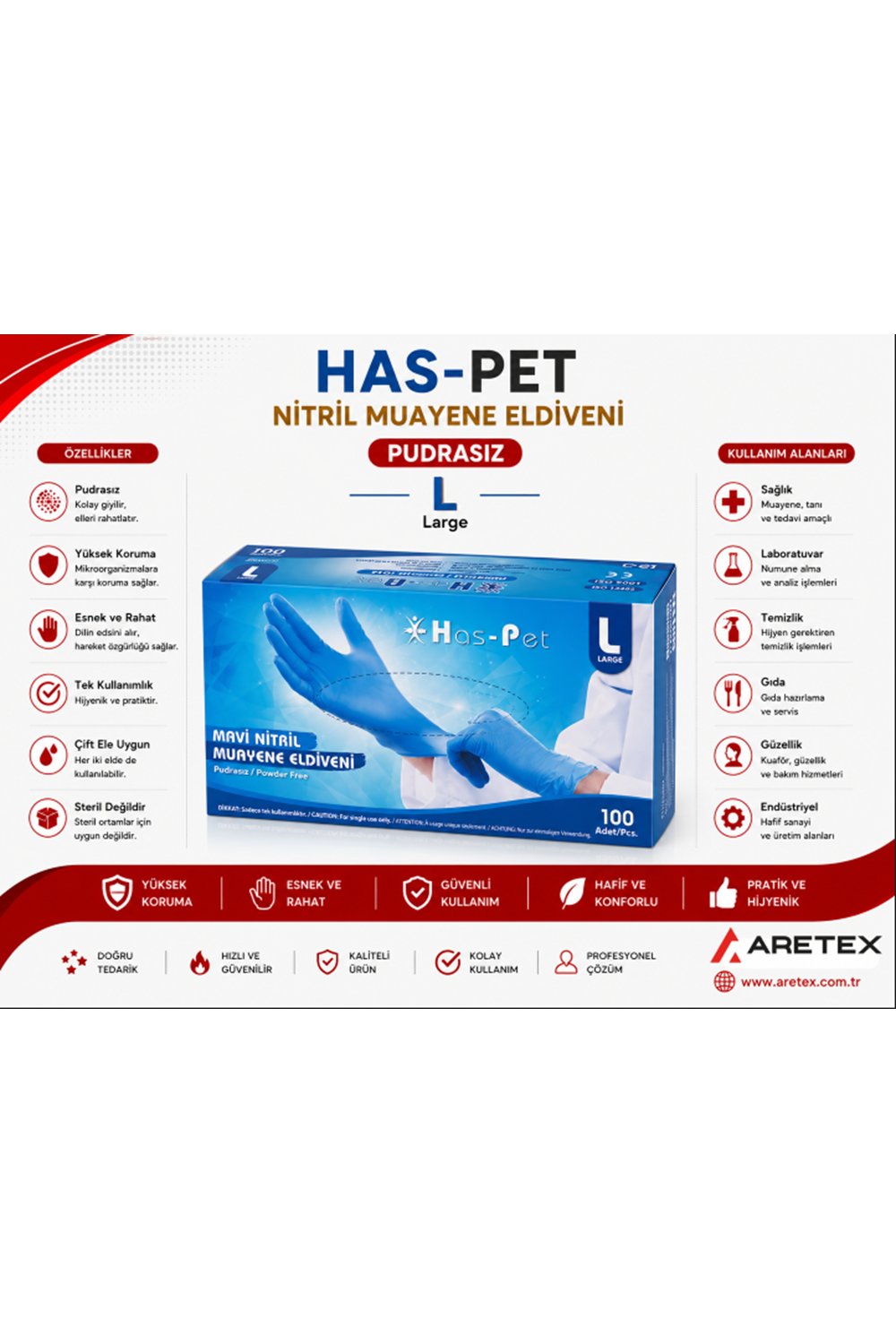 Haspet Nitril Mavi Pudrasız Eldiven Large 100lü
