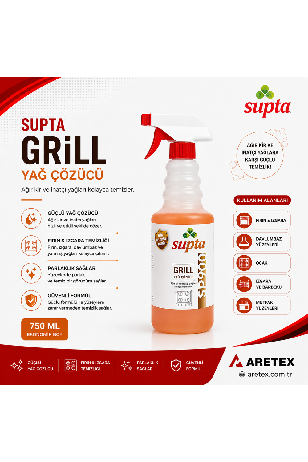 SP900 Supta Grill Yağ Çözücü Profesyonel Yağ Çözücü 0,75 LT