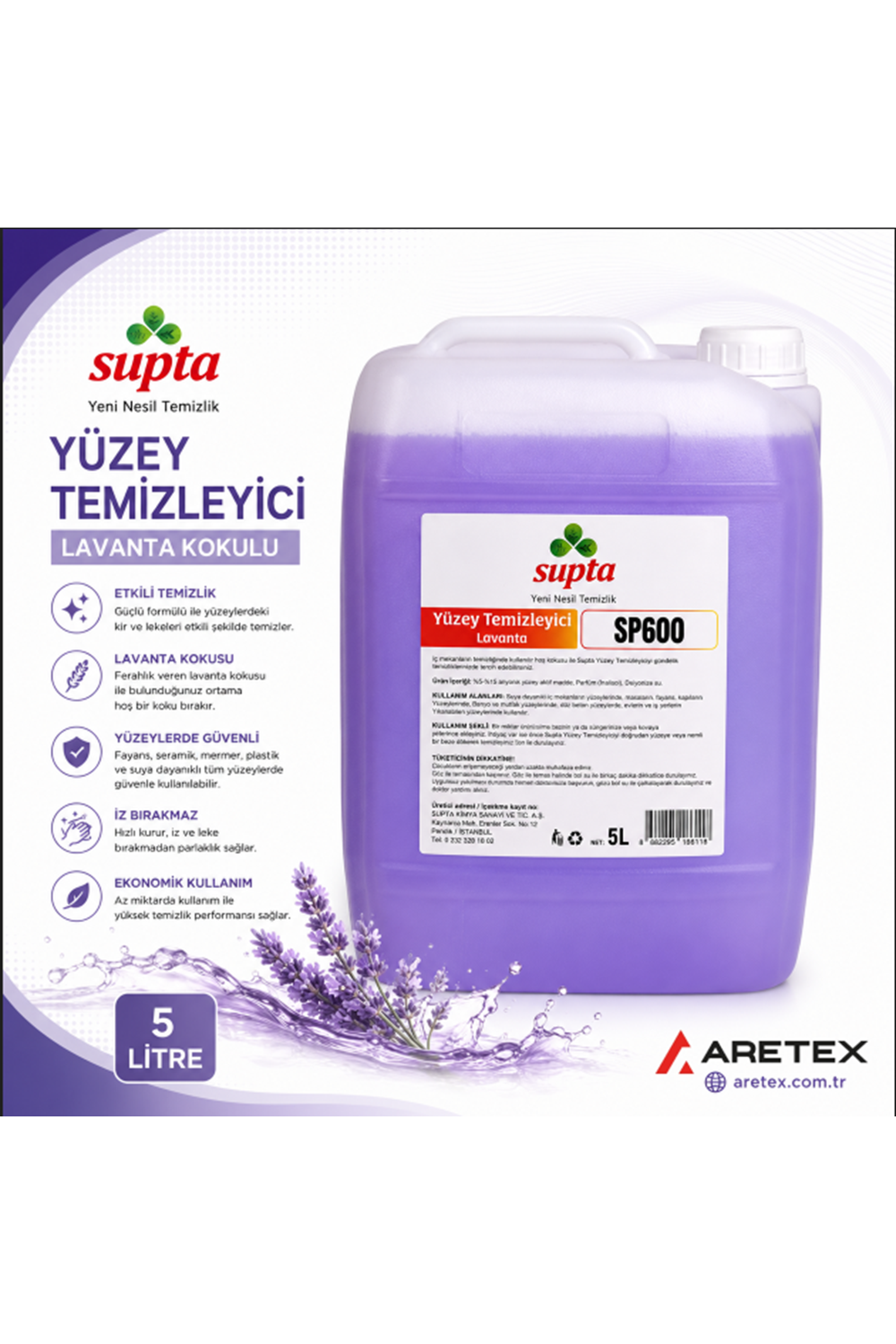 SP600 Supta Sıvı Yüzey Temizleyici Lavanta Kokulu 5 LT