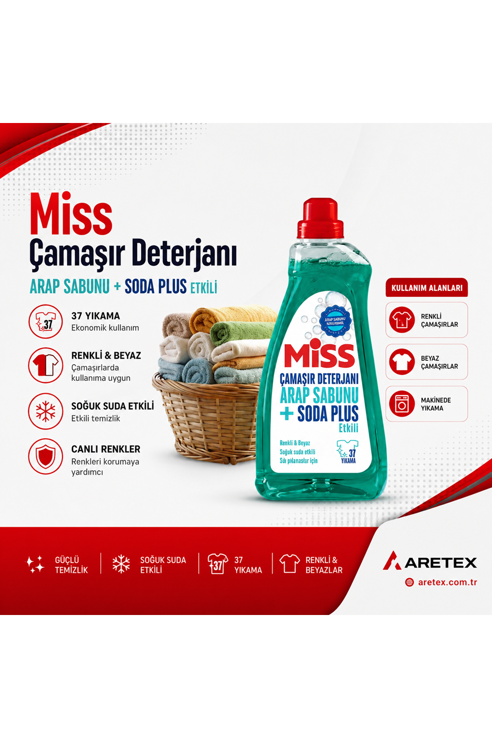 MİSS SIVI ÇAMAŞIR DETERJANI ARAP SABUNU+ SODA ETKİLİ 1500 ML