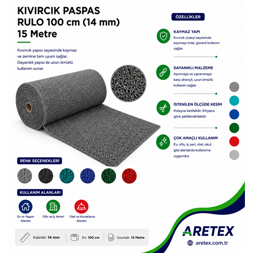 Kıvırcık Paspas Rulo 14 Mm 100 Cm (En)