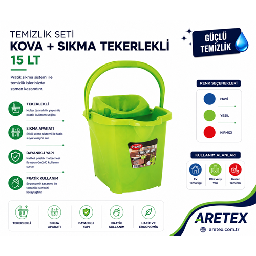 Temizlik Seti Planet Vileda Kova+Sıkma Tekerlekli 15 Lt Orj.