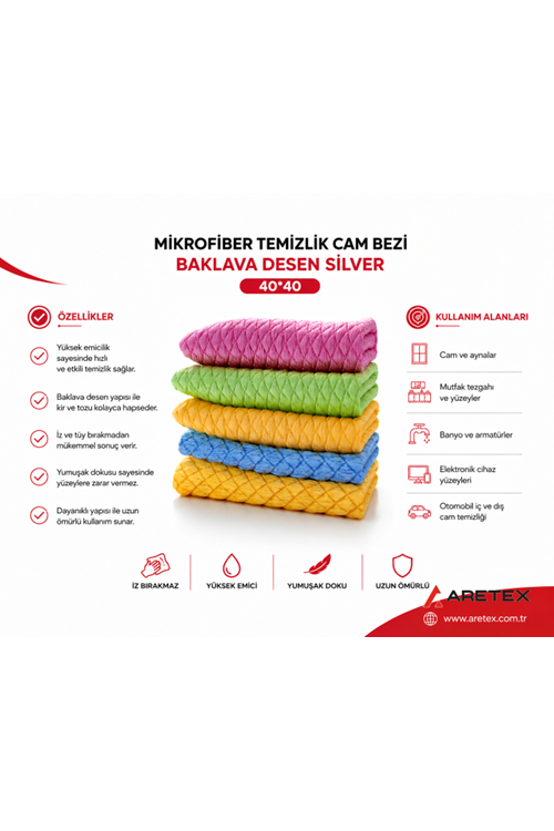 Silver Home Mikrofiber Temizlik Bezi 40x40 cm Baklava Desen