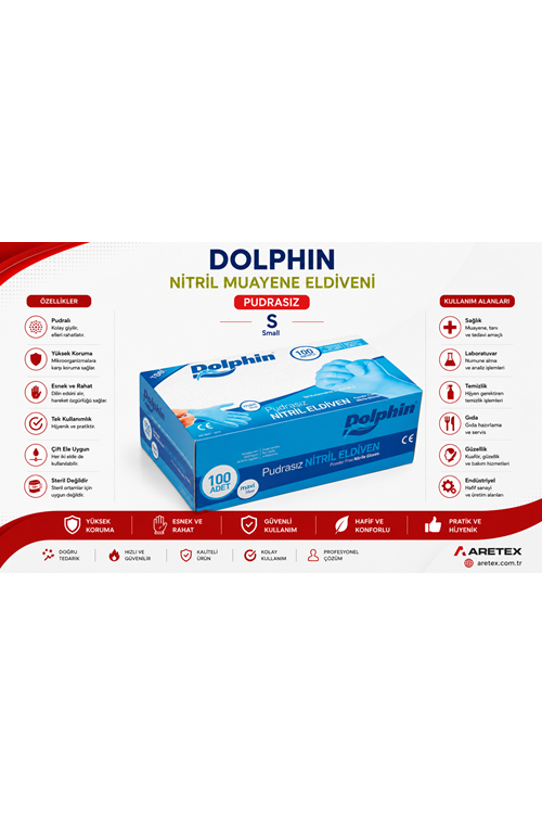 Dolphin Nitril Mavi Pudrasız Eldiven Smal 100lü