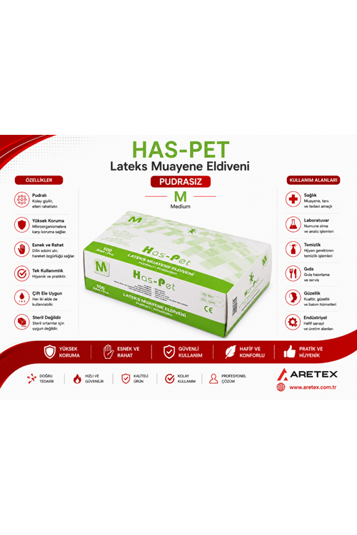 Haspet Lateks Pudralı Eldiven Medium 100lü