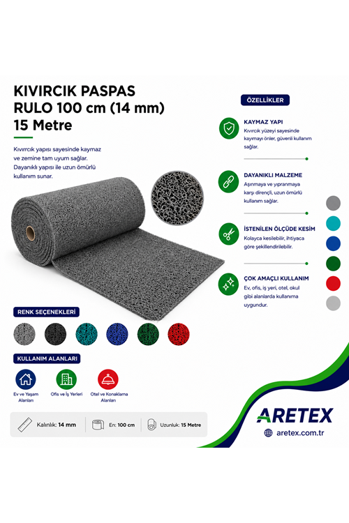 Kıvırcık Paspas Rulo 14 Mm 100 Cm (En)