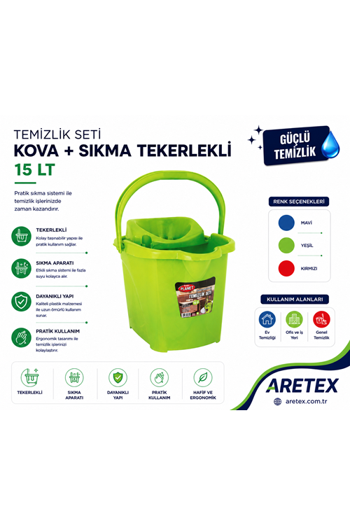 Temizlik Seti Planet Vileda Kova+Sıkma Tekerlekli 15 Lt Orj.