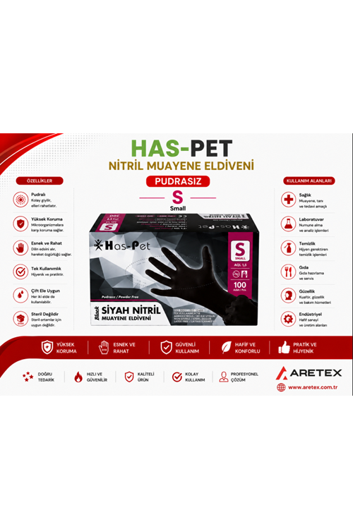 Haspet Siyah Nitril Eldiven 100lü Small