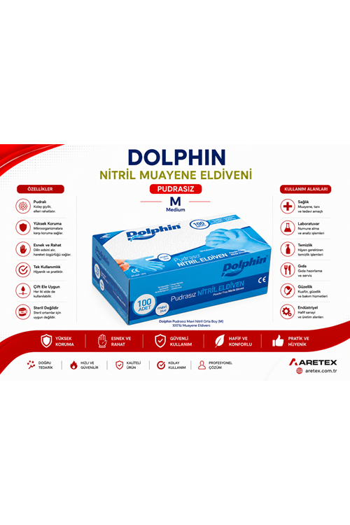 Dolphin Nitril Mavi Pudrasız Eldiven Medium 100lü