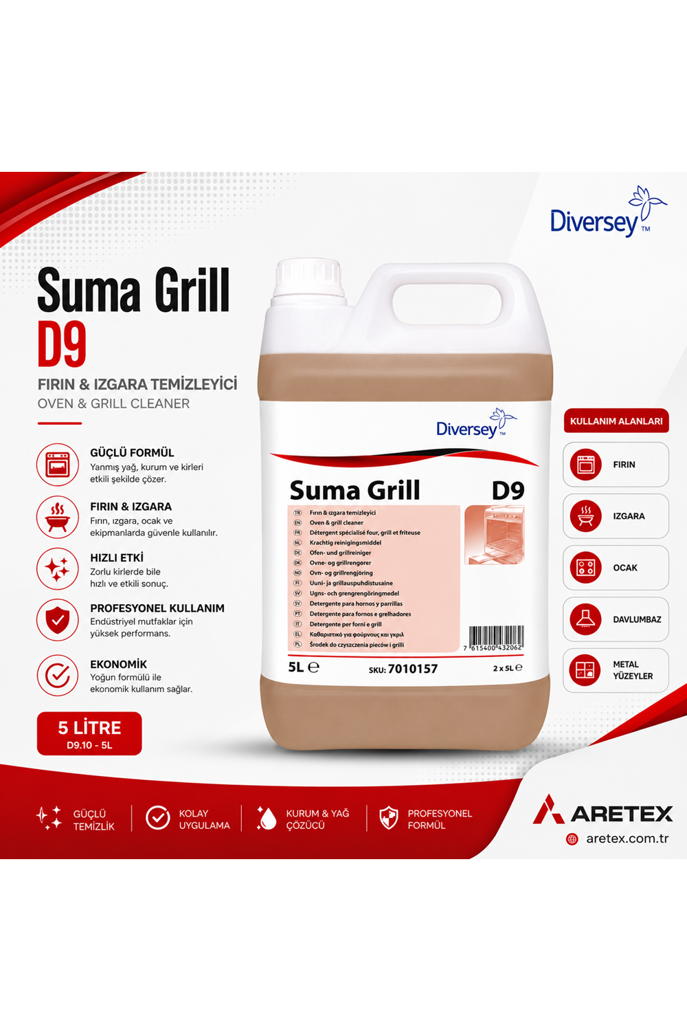 Suma Grill D9 5L/5,60kg Ağır Yağ Çözücü Izgara Fırın Temizleme Malzemesi