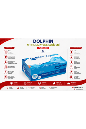 Dolphin Nitril Mavi Pudrasız Eldiven Smal 100lü