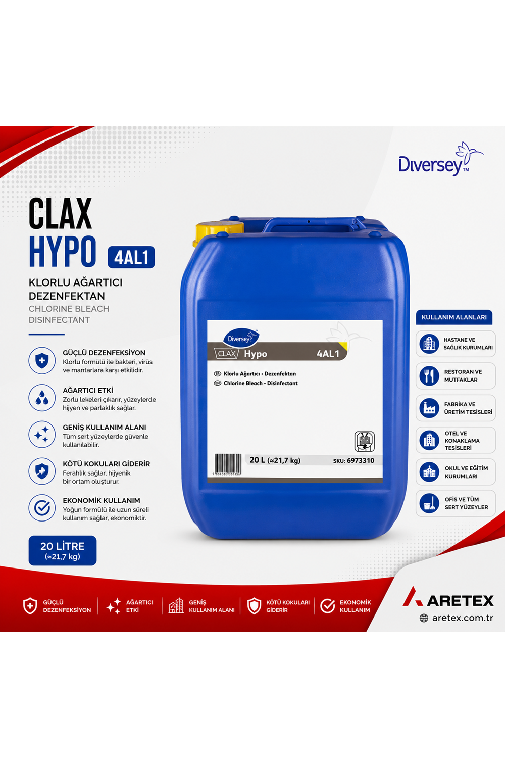 Diversey Clax Hypo 4al1 Klorlu Ağartıcı Yüzey Dezenfaktani 20 Lt