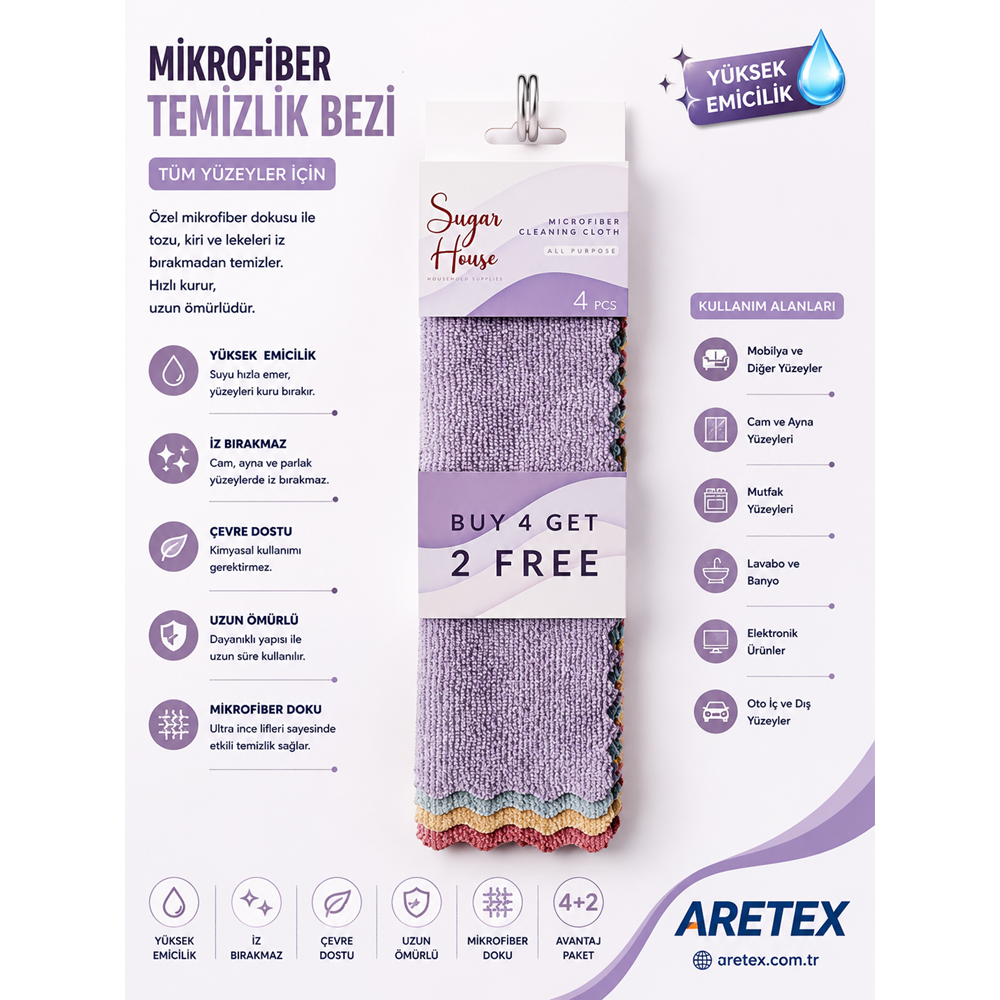 Sugar Home Ultra Emici 4’lü Mikrofiber Bez