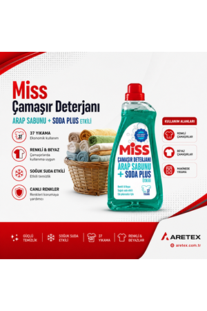 MİSS SIVI ÇAMAŞIR DETERJANI ARAP SABUNU+ SODA ETKİLİ 1500 ML